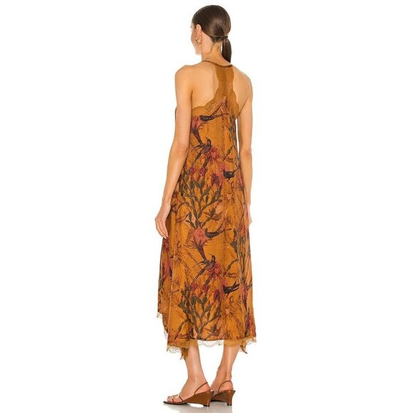 💕ALLSAINTS Seinie Nolina Slip Dress  Cinnamon Brown Floral Bird Print US 0 NWOT - Picture 7 of 16